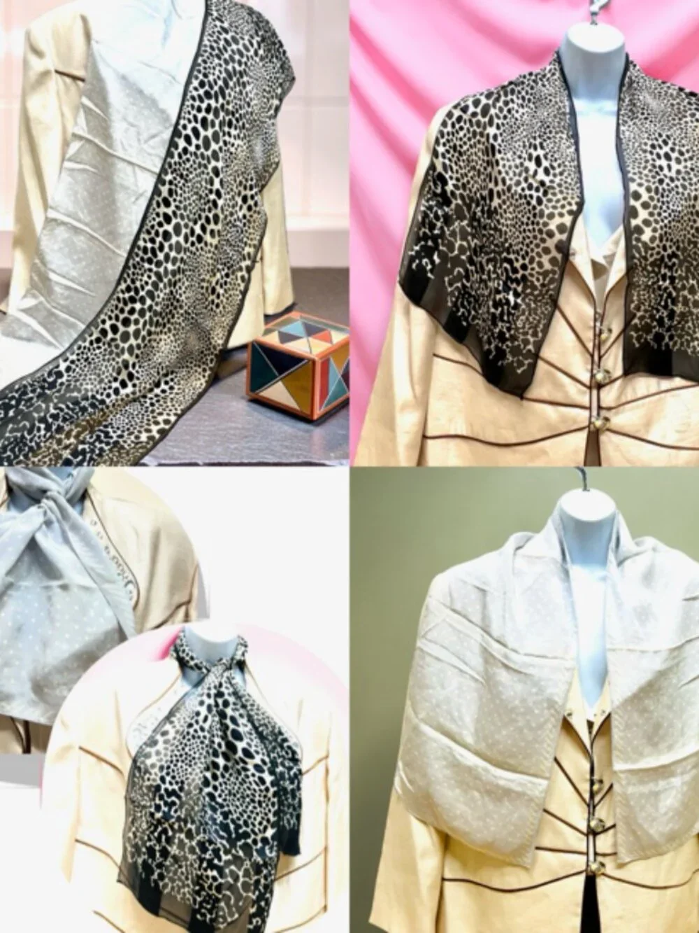 Pierre Balmain+ Other  100% silk satin Black Brown Leapard Silver Gray White(46